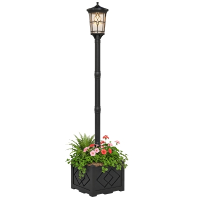 Outsunny Lampadaire Solaire Jardin IP44 2 Modes Jardinière Noir