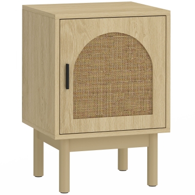 HOMCOM Rattan Bedside Table Wood Bedroom Natural
