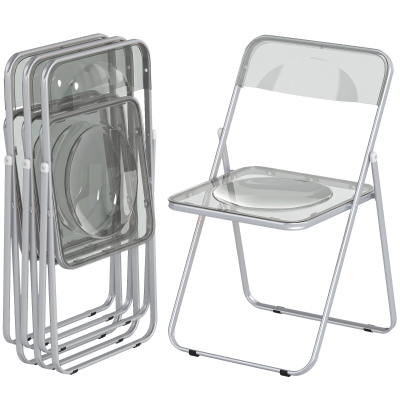 HOMCOM Chaises Pliantes Acrylique Transparent Gris Set de 4