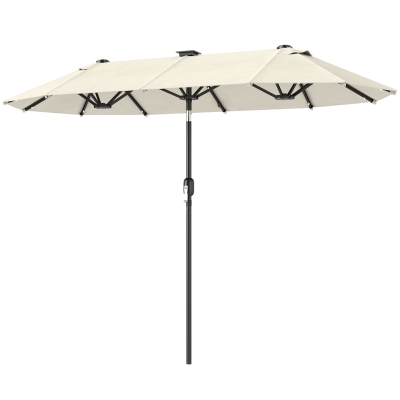 Outsunny Ombrellone Doppio 2.92x1.5 m con LED e Manovella Beige