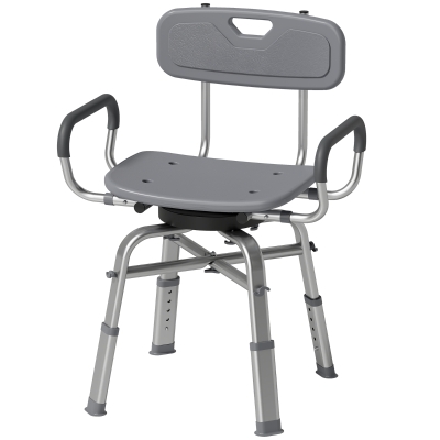 HOMCOM Chaise de Douche Pivotante Réglable Accoudoirs Dossier Gris