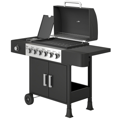 Outsunny Barbecue Gaz 6+1 Brûleurs Chariot Extérieur Noir