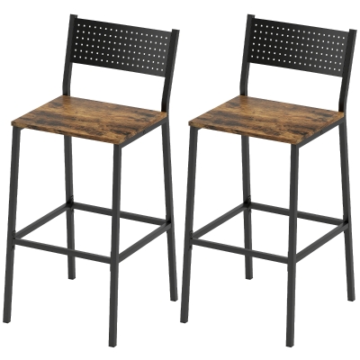 HOMCOM Tabourets Bar Industriels Lot de 2 avec Dossier Marron
