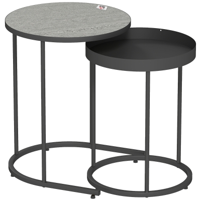 HOMCOM 2er-Set Wohnzimmertische, ineinander verschiebbar, Tablett-Design, Metall, Grau
