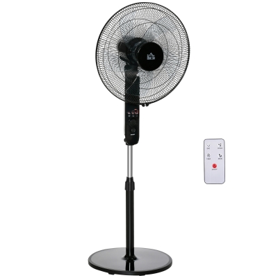 HOMCOM, Ventilator de Podea, Cu Telecomandă, Metal, Plastic,44,5 x 44,5 x 124 cm, Negru