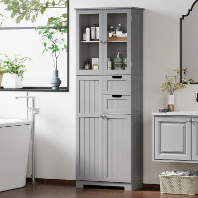 HOMCOM Meuble Salle de Bain Haut Blanc 4 Portes 2 Tiroirs