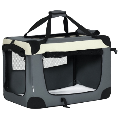 PawHut 60cm Foldable Pet Carrier, with Cushion, for Miniature Dogs and Cats - Grey