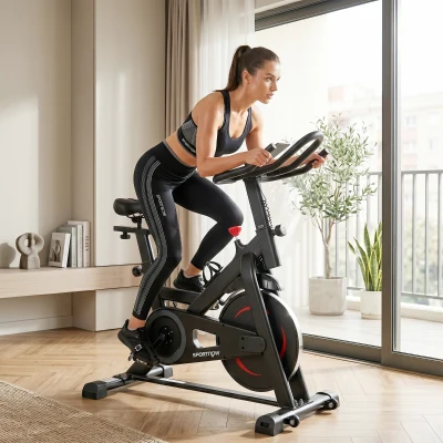 SPORTNOW Bicicleta Estática para Casa com APP Resistência Magnética Ajustável Ecrã LCD Assento e Guiador Ajustáveis Rodas