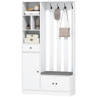 HOMCOM Armoire Vestiaire 180cm Blanc avec Banc et Porte-Vêtements
