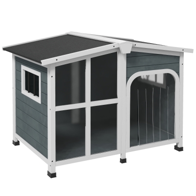 PawHut Cuccia per Cani Taglia Media da Esterno con Tetto Apribile in Legno, 101×66.5×70.5 cm, Grigio