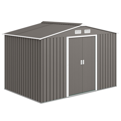 Outsunny Abri Jardin 5,4m² Tôle Acier Gris Ventilation Porte Coulissante