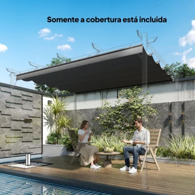 Outsunny Cobertura para Pérgola 3,5x2,5 m Teto de Substituição Retrátil para Pérgola com 10 Orifícios de Drenagem Cinza Escuro