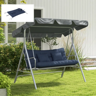 Outsunny Conjunto de 4 Almofadas 150x50 cm Repelente à Água Almofadas de Assento com Fitas de Amarração 10cm de Espessura Azul-Marinho