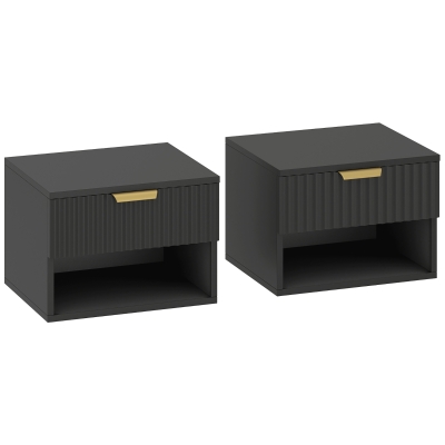 HOMCOM Set de 2 noptiere suspendate, noptiere murale cu sertar și nișă, moderne, 40x34x29cm, negru