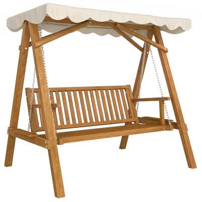 Outsunny 3 Seater Wooden Swing Chair Hammock Cream White