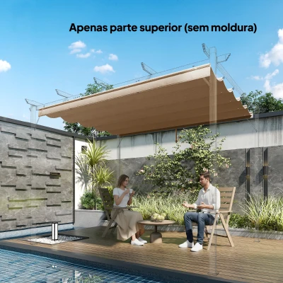Outsunny Cobertura para Teto Retrátil de 2,5x2,55 m para Pérgola 3x3 Tecido de Substituição com 10 Orifícios de Drenagem Castanho