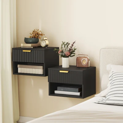 HOMCOM Set de 2 noptiere suspendate, noptiere murale cu sertar și nișă, moderne, 40x34x29cm, negru