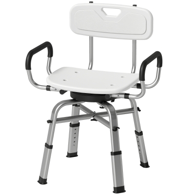 HOMCOM Chaise Douche Pivotante Hauteur Réglable Accoudoirs Blanc
