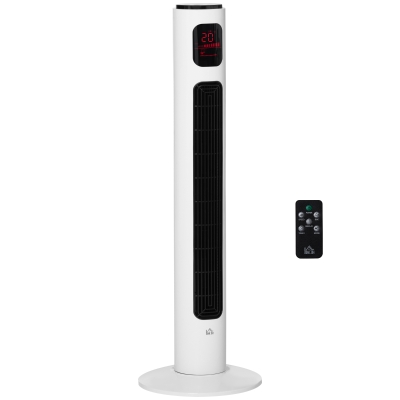 HOMCOM Ventilador de Torre Silencioso 45W con Control Remoto 3 Velocidades 3 Modos Temporizador 10H Oscilación 70° Blanco