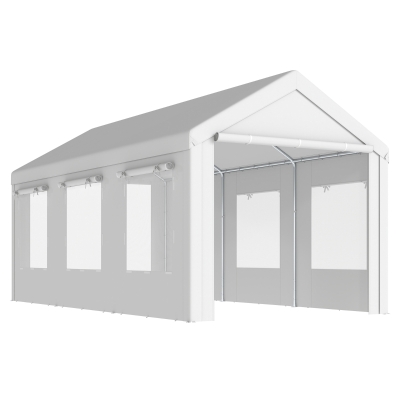 Outsunny Garaje Exterior para Coche 3x6 m Impermeable de PE Resistente Marco de Acero Galvanizado Altura Ajustable Blanco