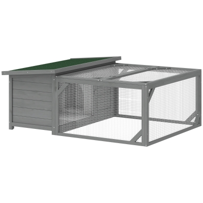 PawHut Konijnenhok Konijnenstal hout konijnenkooi met opklapbaar bitumendak, ren, deuren 125,5x100x49 cm Grijs