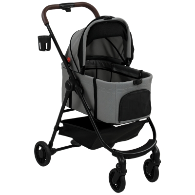 PawHut 3-in-1 Foldable Pet Stroller with Carrier Grey