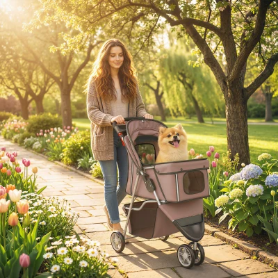 PawHut Poussette Chien Pliable Café avec Panier et Filet 10kg