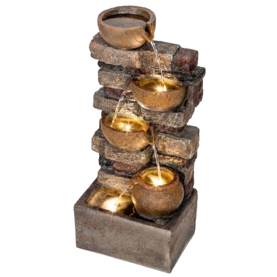 Outsunny Fontaine 5 Niveaux Cascade LED Marron Rustique