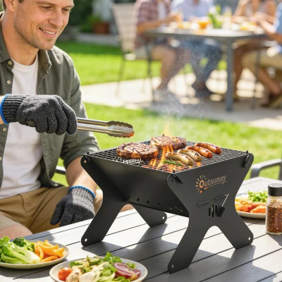Outsunny Portable BBQ Grill & Fire Pit with Carry Bag