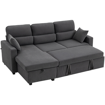 HOMCOM Canapé-Lit en L avec Rangement Gris Foncé