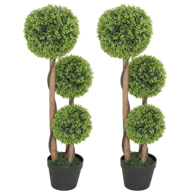 HOMCOM Buis Artificiel 3 Sphères 90cm Intérieur Extérieur Pot