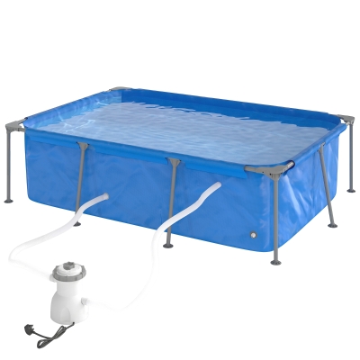 Outsunny Piscine Rectangulaire Métal 260x181x67cm Bleu avec Pompe