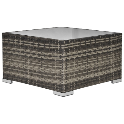 Outsunny Square PE Wicker Rattan Table with Glass Top - Dark Grey