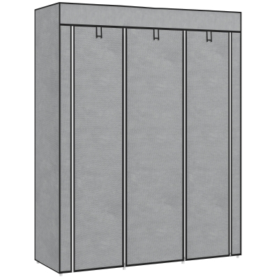 HOMCOM Armoire Penderie 8 Étagères 2 Barres Tissu Gris