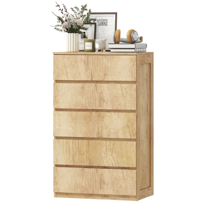 HOMCOM Commode 5 Tiroirs Bois Naturel Design Minimaliste