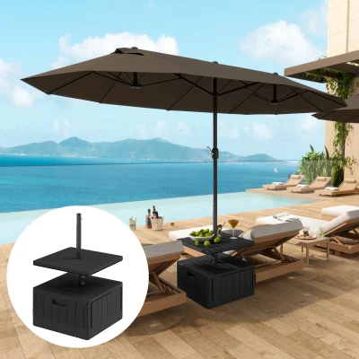 Outsunny Base para Chapéu de Sol Exterior 3 em 1 Mesa Auxiliar Ajustável Vaso Recarregável com Areia 80 kg Preto