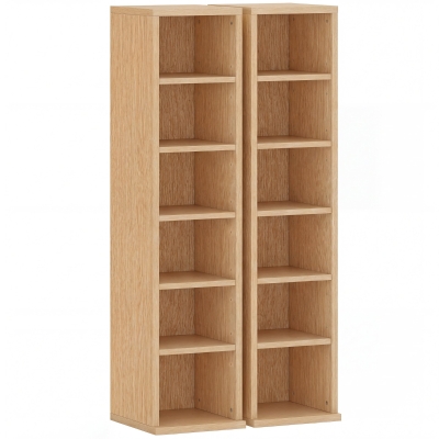 HOMCOM Set 2 Suporturi pentru CD-uri cu 6 Etajere Reglabile pentru 204 CD-uri, din Lemn, 21x22.5x88.5 cm, Culoare Lemn