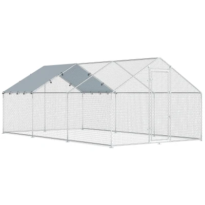 PawHut Galinheiro Grande para Exterior de Aço Galvanizado 5,1x3x1,9 m 15,3 m² com Cobertura de Tecido Oxford e Fecho Prata