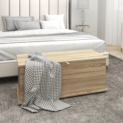 HOMCOM Banco de Arrumação com Dobradiça de Segurança Estilo Moderno para Corredor Quarto Sala 100x40x40 cm Carvalho