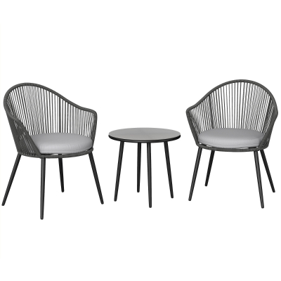 Outsunny Bistro-Set Rattan-Sofa-Set Terrassen-Set, 2 Stühle, 1 Tisch, wetterbeständig, 65 x 63 x 80 cm, Dunkelgrau + Hellgrau