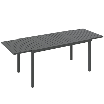 Outsunny Mesa de Jardim Extensível 150/225x85x75 cm Mesa de Jantar de Alumínio com Tampo de Ripas para 6-8 Pessoas Cinzento