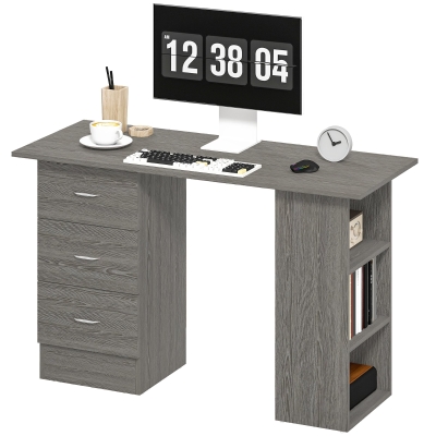 HOMCOM Bureau Réversible 120cm avec Tiroirs et Étagères Gris