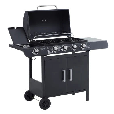 Outsunny Barbecue a Gas 5 Fornelli con Ripiani e Armadietto Nero