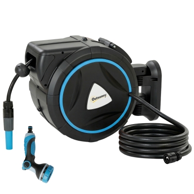 Outsunny Enrouleur Tuyau Mural 23+2m Automatique Pistolet 10 Modes