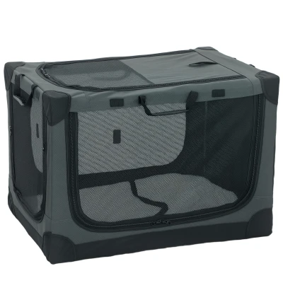 PawHut Cușcă de Transport Pliabilă pentru Câini și Pisici cu Pernă, Husă Lavabilă, Uși, din Oxford Respirabil 600D, 76x54x54 cm, Verde