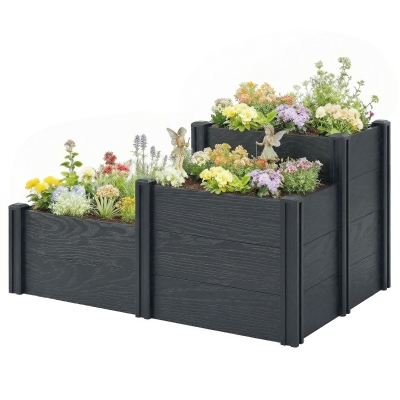 Outsunny Jardinière Surélevée 3 Niveaux 120x80x64cm Effet Bois Gris
