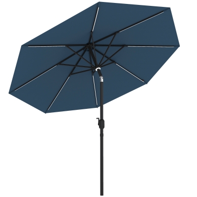 Outsunny 2.7m Garden Parasol Umbrella LED Light Blue