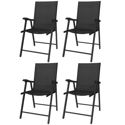 Outsunny Chaises de Jardin Pliantes Acier Noir Haut Dossier x4