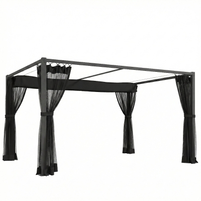 Outsunny Pérgola de Jardim 3x4 m com Teto Retrátil e 4 Laterais em Rede UPF30+ Pérgola para Exterior Terraço Cinzento