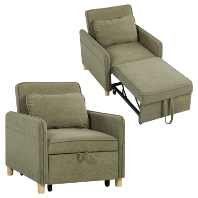 HOMCOM Sillón Cama Individual 3 en 1 Sofá Cama Plegable con Respaldo Ajustable y Cojín para Salón 74x85,5x82 cm Verde Oscuro